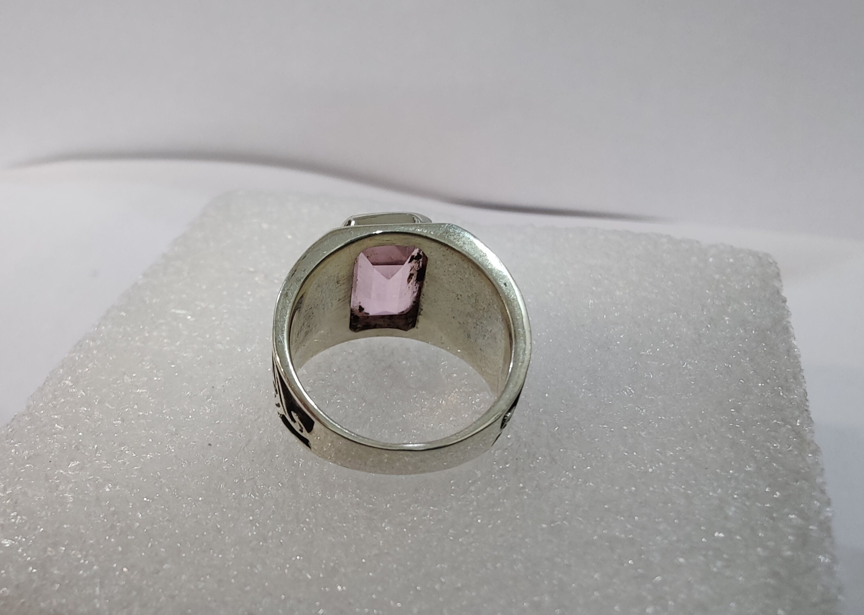 クンツァイトリング、925ソリッドスターリングシルバーリング、メンズ