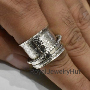 Designer Spinner Ring for Women, Wide Band Made of Sterling Silver Spinning Bands, Fidget Spinner Ring, Meditation Spinner Ring, Thumb Ring