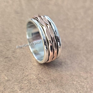 Silver Spinner Ring - Solid 925 Sterling Silver Designer Spinner Ring For Handmade Two Tone New Ring -Silver and Gold Brass Spinner Ring