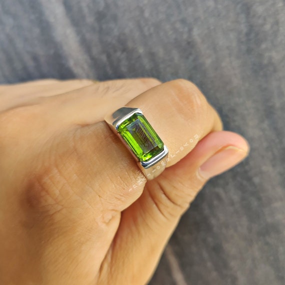Peridot Signet Ring 925 Solid Sterling Silver Ring 22k Gold Fill