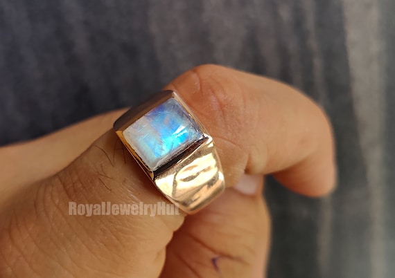 Mens Moonstone Ring Gemstone Signet Ring 925 Solid Sterling