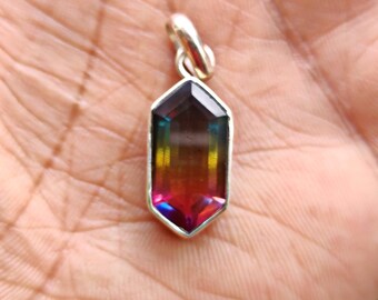 thumbnail image 2 of Love Heart Shaped Watermelon Tourmaline Gemstone Pendant – Lab-Created, Silver Necklace 2 of 4