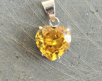 Heart Citrine Pendant: Yellow Gemstone, 925 Sterling Silver