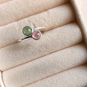 Two-Stone Tourmaline Ring: 925 Sterling Silver Statement Ring