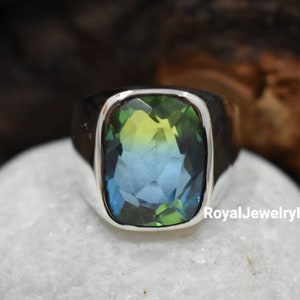 Tourmaline Ring, 925 Solid Sterling Silver Ring, Womens Mens Ring, 22k Gold fill, Signet Ring, October Birthstone, Statement Ring, Gift Ring
