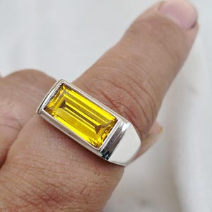 Citrine Baguette Signet Ring: Handmade 925 Sterling Silver, 22k Gold Fill
