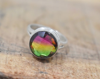 Watermelon Tourmaline Ring, Round Shape, Gemstone Ring, 925 Solid Sterling Silver Ring, Tourmaline Quartz Ring, Handmade Ring, Gift Ring
