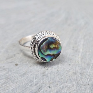 Handmade Abalone Shell Ring: 925 Sterling Silver Boho Jewelry