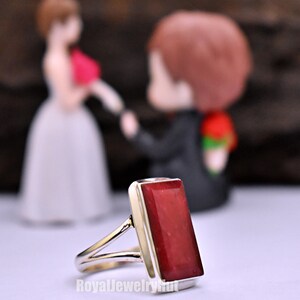 Baguette Ruby Ring - Raw Ruby Engagement Ring in 925 Sterling Silver, Ruby Rectangle Ring, Perfect Christmas Gift for Her image 4