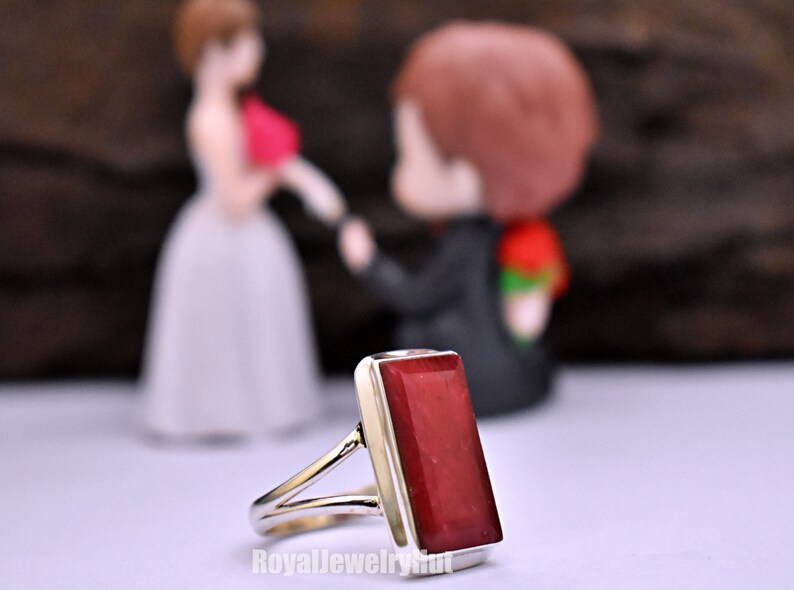 Baguette Ruby Ring - Raw Ruby Engagement Ring in 925 Sterling Silver, Ruby Rectangle Ring, Perfect Christmas Gift for Her image 4
