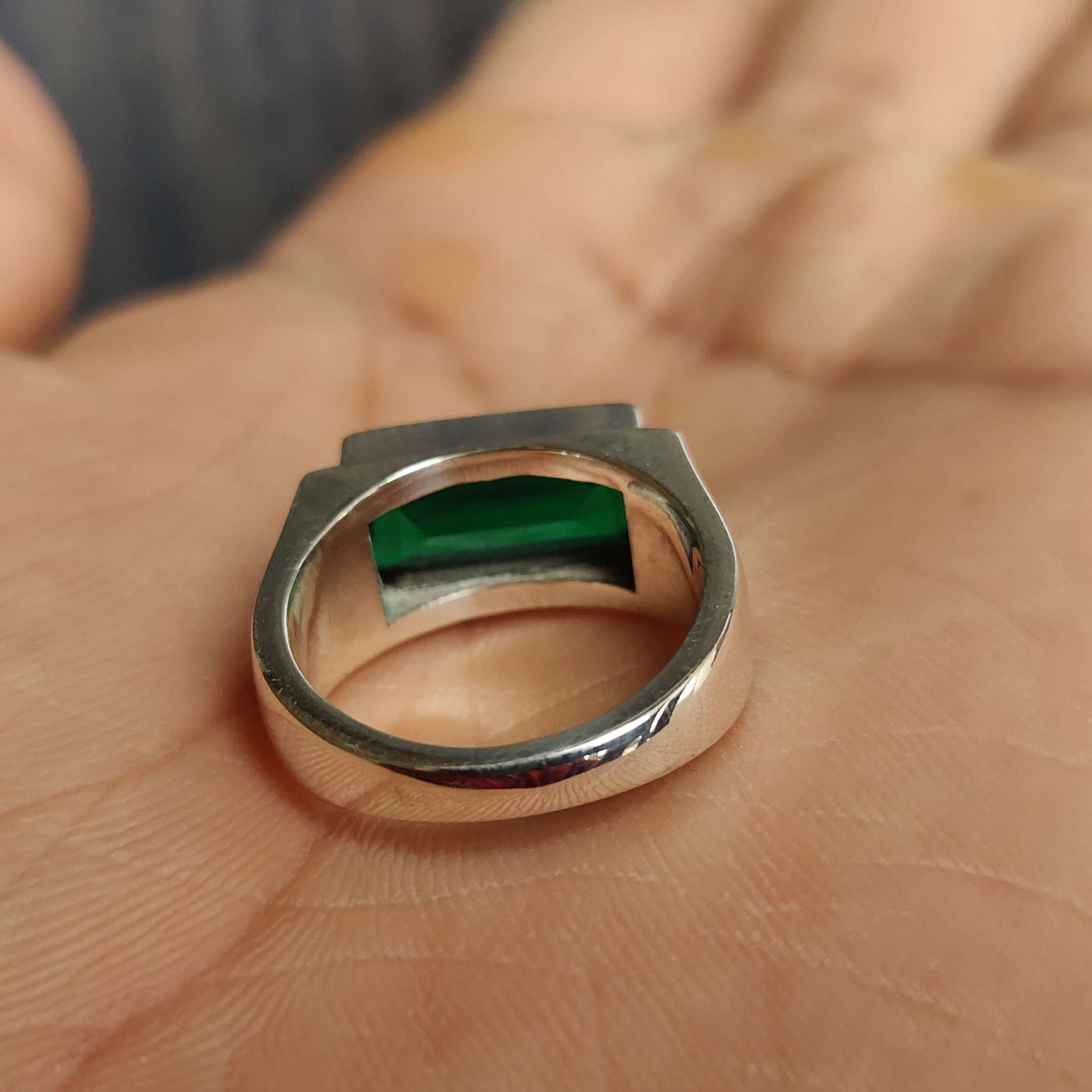 Mens Asscher cut Colombian Emerald Sterling Silver Ring – Jewelry by Artwark
