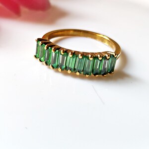 Baguette Emerald Ring: Solid Silver Half Eternity Band image 7