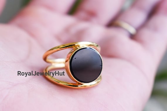 Black Onyx Ring 925 Solid Sterling Silver Ring, 22k Gold Fill
