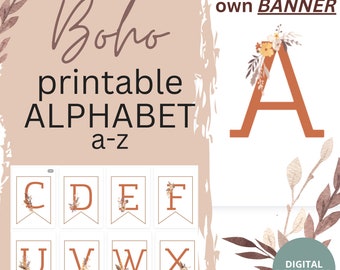 Boho printable banner, diy bunting, boho theme alphabet, neutral printable banner