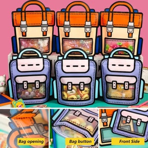 Forma de bolsa escolar de dibujos animados/bolsas de dulces bolsa de galletas bolsa de regalo para fiestas/refrigerios de fiesta de cumpleaños para niños/suministros de embalaje