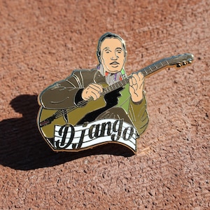 Vintage Django Reinhardt metal dourado e esmaltado