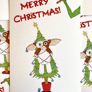Cartão de Natal Gremlins, ilustrado à mão Gizmo