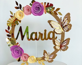 Rose Gold Glitter "We Can Bearly Wait" 1st Birthday Cake Topper - Butterfly Theme, 6x8.7 Inch - View #7