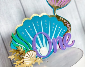 Topper de la torta de la sirena, primer cumpleaños, un topper del pastel, ducha del bebé de la sirena
