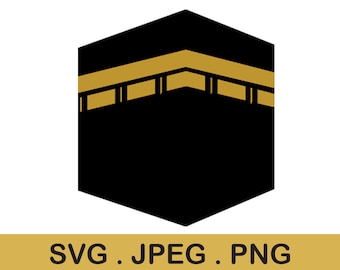 Puede incluir: Forma geométrica negra y dorada que representa la Kaaba, un edificio en forma de cubo en La Meca, Arabia Saudita, que es el santuario más sagrado del Islam.
