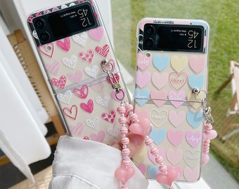 Love Samsung Galaxy Z Flip4 Phone Case, Cute Transparent Samsung Z Flip 3 Case, Zflip1/2 Phone Case, Chain Phone Case, Folding Phone Case