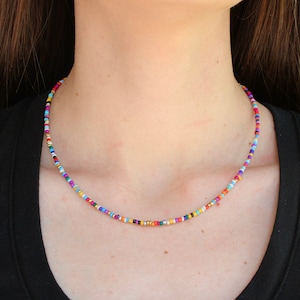 Rainbow beaded necklace, rainbow beaded choker, confetti choker, summer necklace, Pinterest necklace