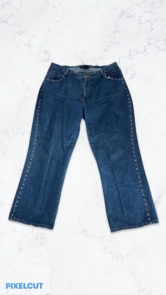vintage studded dark wash denim jeans - image 1