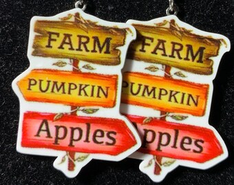 Pumpkin Patch Farm Sign Hook Earrings