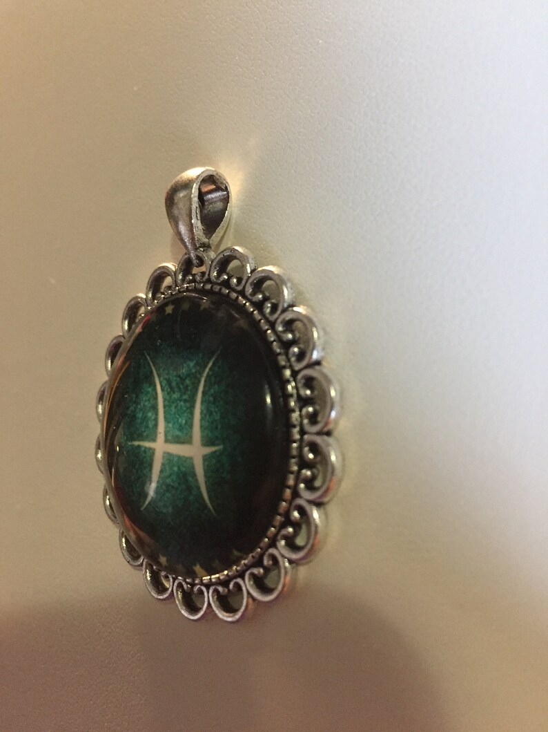 Pisces Zodiac Symbol Cabochon Pendant Necklace