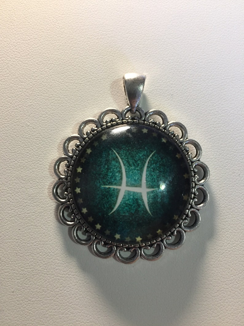 Pisces Zodiac Symbol Cabochon Pendant Necklace
