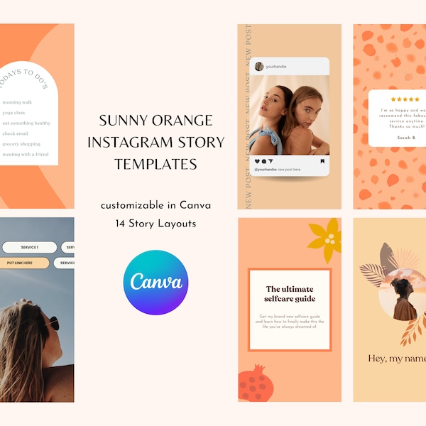 Sonnige orange Instagram Story Vorlagen für Canva – Social Media Vorlagen