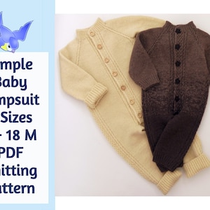 KNITTING PATTERN – Simple Baby Jumpsuit, 4 sizes (Newborn, 1/3M, 6/9M, 12/18M), Baby Jumpsuit Knitting Pattern for Boys & Girls