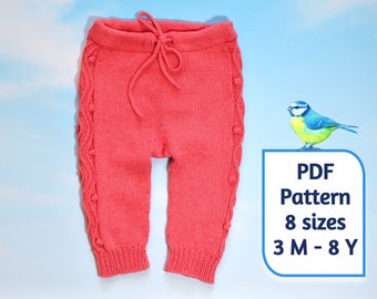 Wavy Pants, Knitting Pattern, 8 sizes (3/6M, 6/12M, 12/18M, 18/24M, 2/3T, 4/5T, 6/7Y, 8/9Y), Baby Pants, Girl Pants