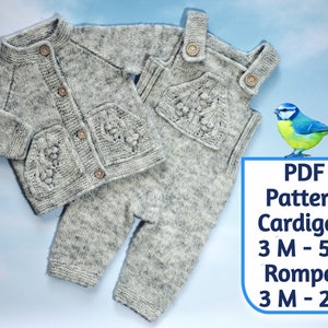 Snowberry Set, Romper + Cardigan, Knitting Pattern, 6 sizes (0/3M, 3/6M, 6/12M, 12/18M, 18/24M, 2/3T), Baby Romper, Baby Cardigan