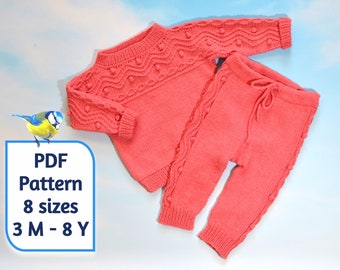 Wavy Set, Jumper + Pants, Knitting Pattern, 8 sizes (3/6M, 6/12M, 12/18M, 18/24M, 2/3T, 4/5T, 6/7Y, 8/9Y)