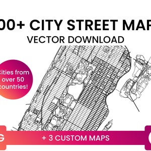 Plus de 600 fichiers SVG | Accès à une BD croissante de fichiers SVG de plans de réseaux de rues urbains + 3 cartes personnalisées