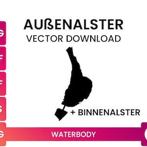 Highly Detailed Lake Shape Boundary of Outer Alster Lake, Inner Alster Lake, Hamburg, Germany | Lake Map Shape SVG File | Vector Download