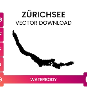 Highly Detailed Lake Shape Boundary of Lake Zurich, Switzerland | Lake Map Shape SVG File | Vector Download