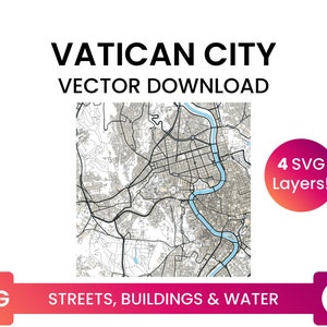 Stratennetwerk, Voetafdrukken van gebouwen &smeerlappen van Vaticaanstad | City Street Map Multi-Layer SVG-bestand | Vector downloaden