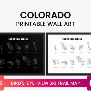 Colorado Skigebiet Berg Vogelperspektive Pistenplan Poster, Breckenridge, Vail, Aspen Snowmass, Winter Park | Druckbare Wanddeko