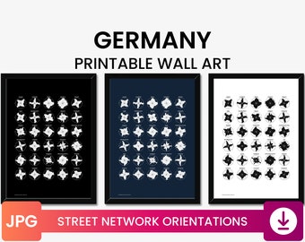 Orientacja sieci ulic w obszarach miejskich w Niemczech | Plakat z orientacją sieci ulic w mieście | Grafika ścienna do druku