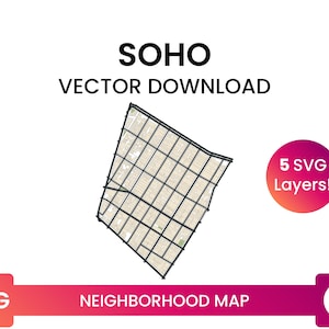 Mapa del barrio de SoHo, Manhattan, Nueva York / Mapa de calles de la ciudad Archivo SVG multicapa / Descarga vectorial