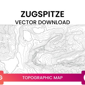 Topografische kaart van Zugspitze, Duitsland | Contourlijnkaart Multi-Layer SVG-bestand | Hoogtekaart SVG | Vector downloaden