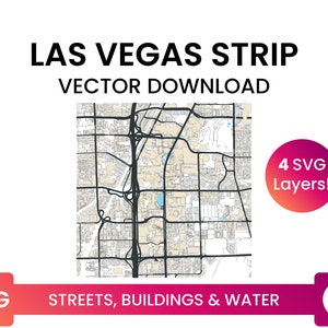 Straßennetz, Gebäudegrundrisse & Gewässer von Las Vegas Strip, Nevada, USA | Stadtplan Multi-Layer SVG Datei | Vektor Download