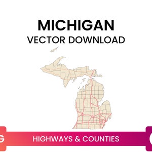 Snelwegen > Graafschappen van Michigan, Verenigde Staten | Road Map Multi-Layer SVG File | Vector downloaden