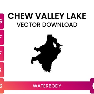 Highly Detailed Lake Shape Boundary of Chew Valley Lake, Bristol, England, United Kingdom | Lake Map Shape SVG File | Vector Download