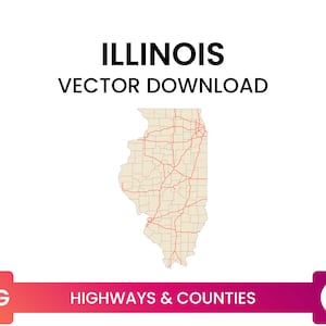 Autostrade e contee dell'Illinois, USA / Mappa stradale File SVG multistrato / Download vettoriale
