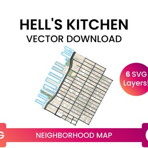 Mappa del quartiere di Hell's Kitchen, Manhattan, New York City / City Street Map File SVG multistrato / Download vettoriale