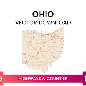 Autobahnen & Landkreise von Ohio, USA | Autobahnkarte Multi-Layer SVG Datei | Vektor Download