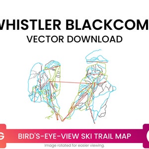 Mapa da trilha de esqui de Whistler Blackcomb, Colúmbia Britânica, Canadá | Arquivo SVG multicamadas do mapa de esqui | Baixar vetor